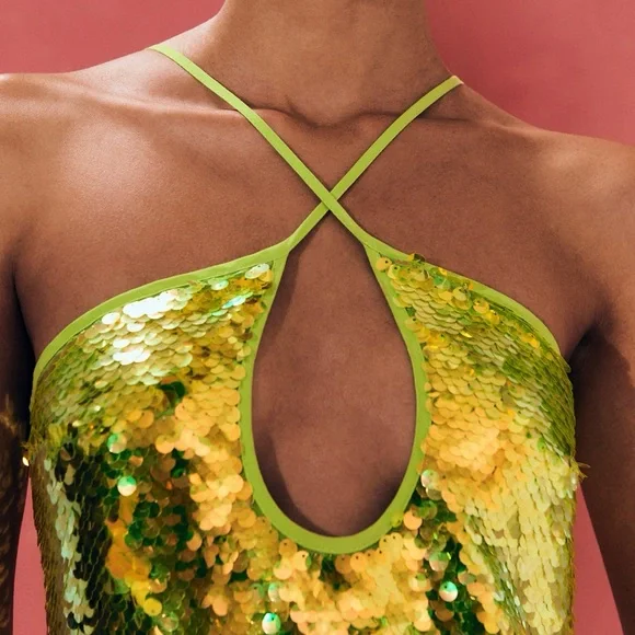 GANNI yellow/green sequin maxi dress - Picture 4 of 4